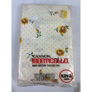 VTG Cannon Monticello Yellow Rose No-Iron Muslin King Size Floral Pillowcases